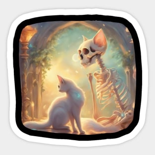 Skeleton And Cat Best Friends Kitten Funny Cats Lovers Sticker